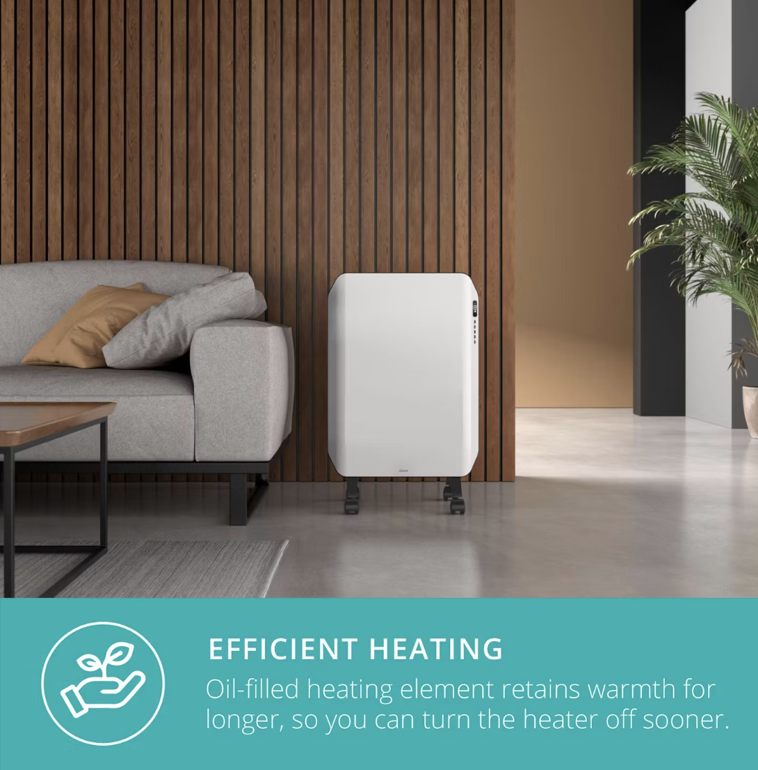 Duux Edge Radiateur à huile 1500 W - Chauffage intelligent avec ventilateur - Blanc - 46 x 32 x 71 cm