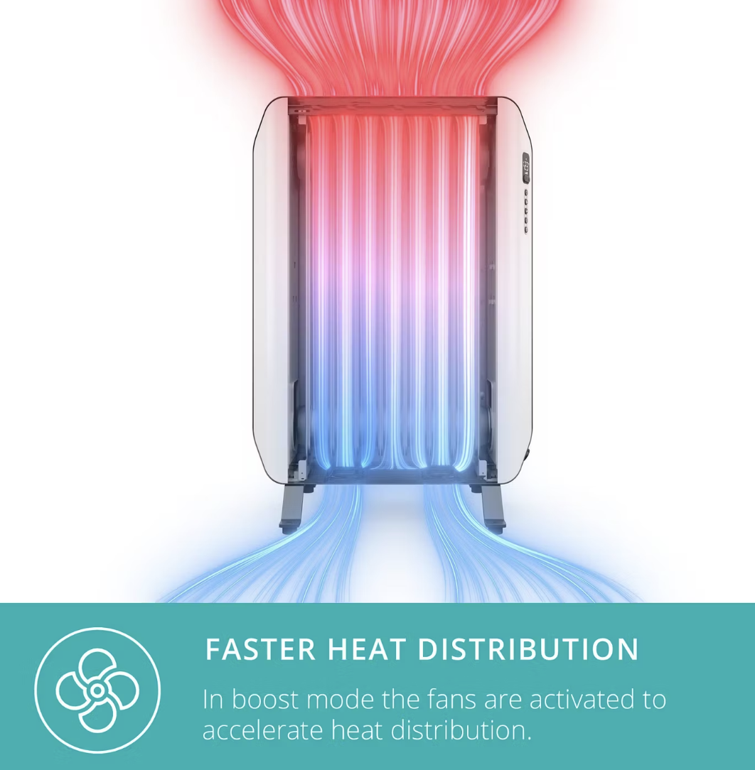 Duux Edge Radiateur à huile 1500 W - Chauffage intelligent avec ventilateur - Blanc - 46 x 32 x 71 cm