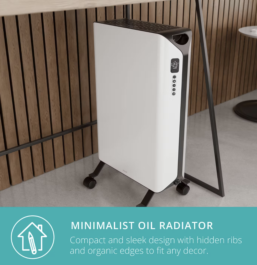 Duux Edge Radiateur à huile 1500 W - Chauffage intelligent avec ventilateur - Blanc - 46 x 32 x 71 cm