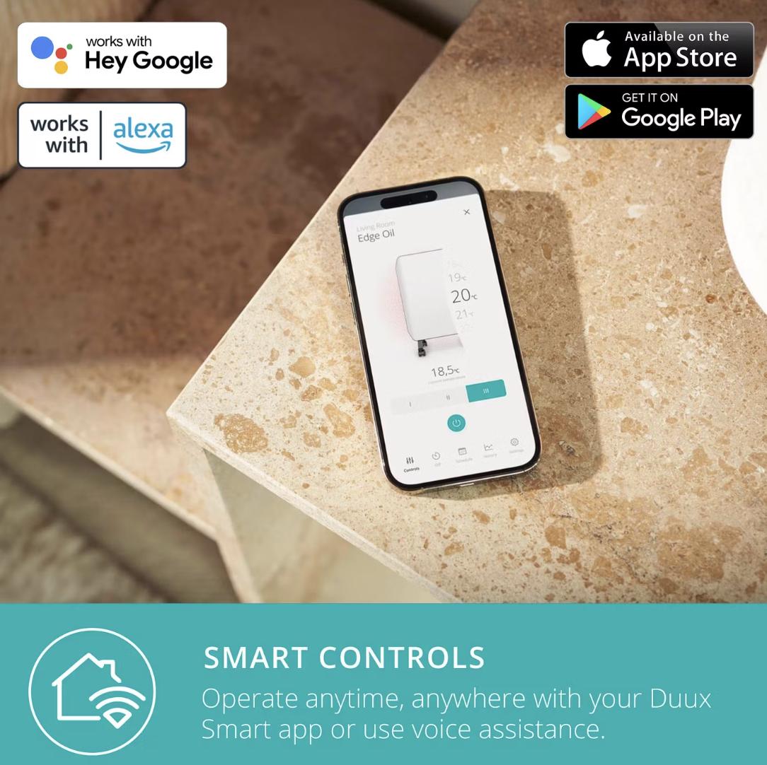 Duux Edge Radiateur à huile 1500 W - Chauffage intelligent avec ventilateur - Blanc - 46 x 32 x 71 cm