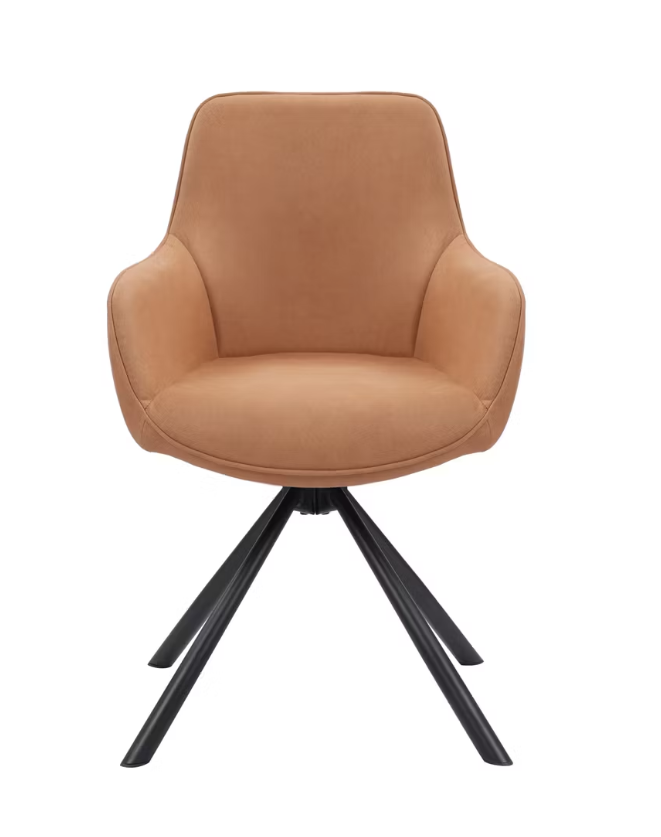 Dutchbone - Chaise de salle à manger pivotante - Lot de 2 pièces et design vintage - équipée d'accoudoirs confortables et d'un cadre en métal - pour la salle à manger et le bureau - cuir PU cognac