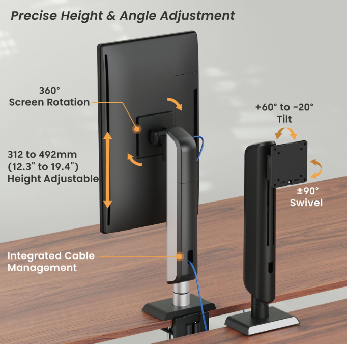 VDD LUMLDT70-C01 Bras pour moniteur - Noir - 71x18x20 cm - Support de moniteur ergonomique à pince