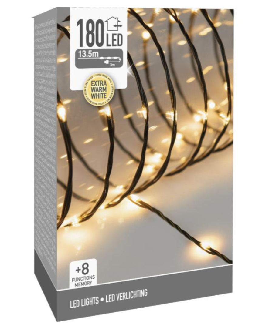 Lumières de Noël LED 180 LED - Blanc extra chaud - Fil souple - 14 x 9 x 6 cm