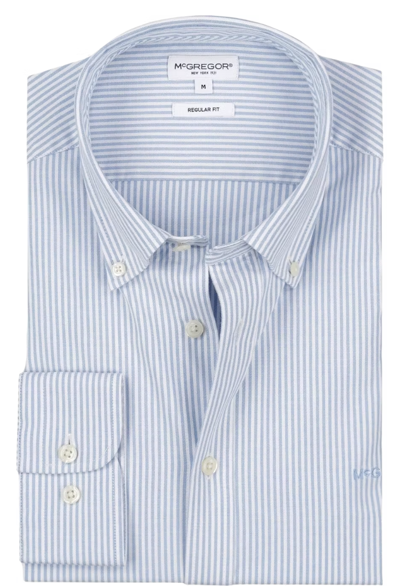 McGregor Stretch Oxford Small Stripe Shirt Men - taille M - bleu clair - manches longues