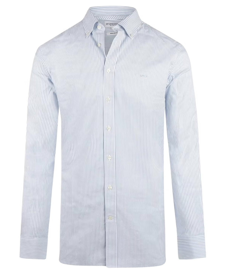 McGregor Stretch Oxford Small Stripe Shirt Men - taille M - bleu clair - manches longues