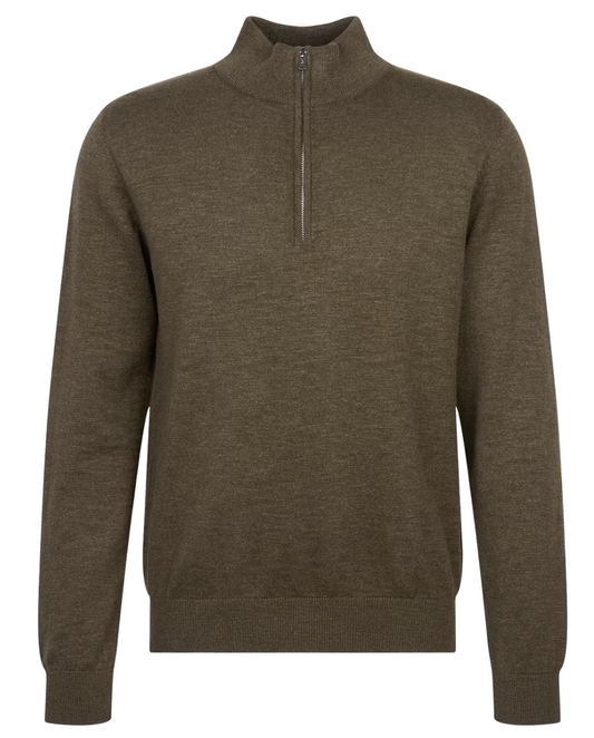 Seidensticker Quarter Zip String Pullover Hommes - Olive - 3XL