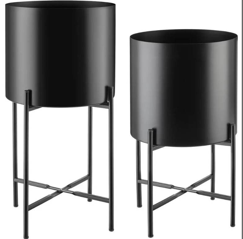 tectake Support pour plantes Mine - Lot de 2 - Acier peint par poudrage - Noir