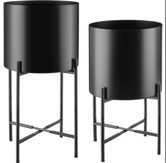tectake Support pour plantes Mine - Lot de 2 - Acier peint par poudrage - Noir