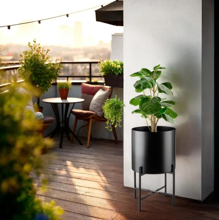 tectake Support pour plantes Mine - Lot de 2 - Acier peint par poudrage - Noir