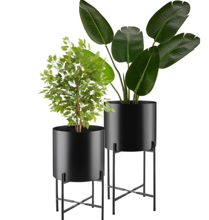 tectake Support pour plantes Mine - Lot de 2 - Acier peint par poudrage - Noir