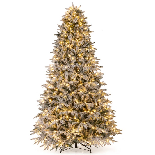Sapin de Noël artificiel Coast 270 cm - avec neige et lumières LED blanc chaud - vert/blanc - Ø170 cm