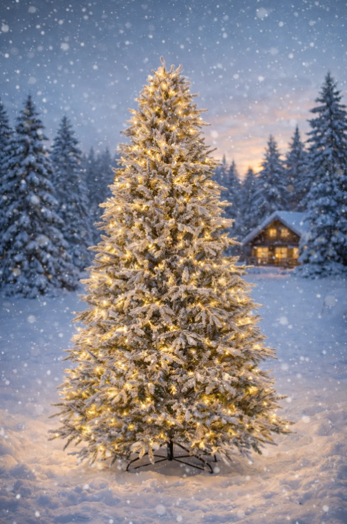 Sapin de Noël artificiel Coast 270 cm - avec neige et lumières LED blanc chaud - vert/blanc - Ø170 cm