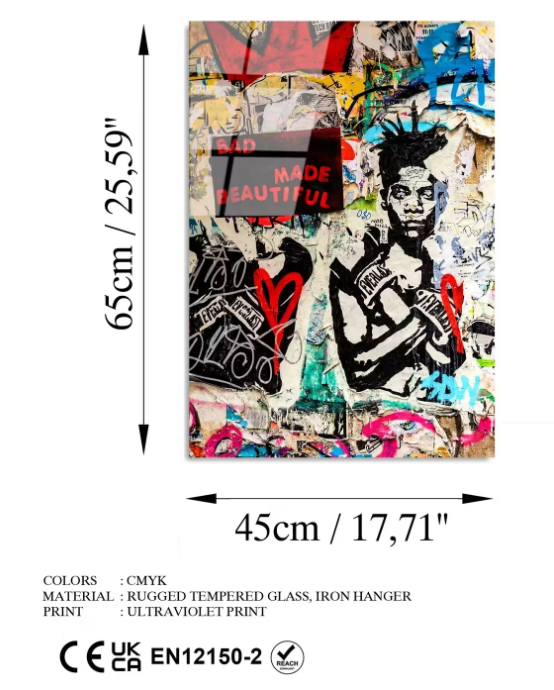 Wallity Peinture sur verre Banksy Bad Made Beautiful - Couleurs vives - 45 x 65 cm