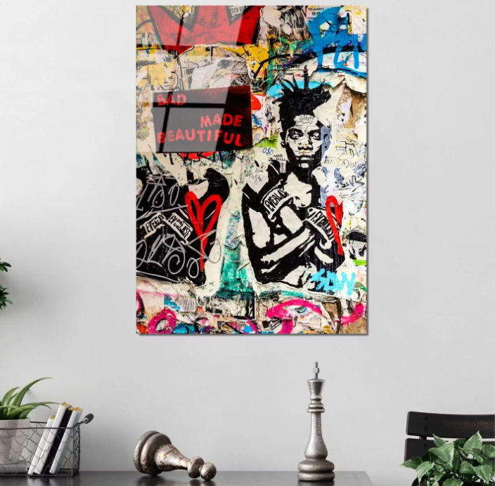 Wallity Peinture sur verre Banksy Bad Made Beautiful - Couleurs vives - 45 x 65 cm