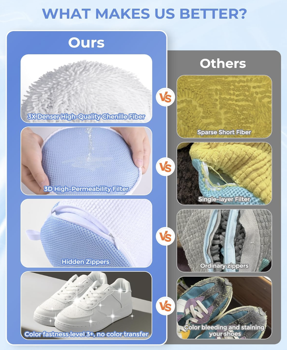 Teletrogy Sac à linge pour chaussures en microfibres chenille - 2 compartiments - fermeture à glissière cachée - 32 x 18 cm - blanc