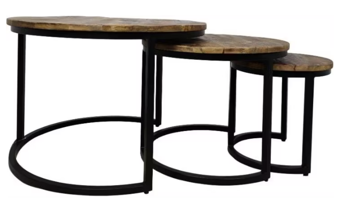 Hsm Collection District set de table basse 3 pièces bois de manguier brun/noir - Ø35 - Ø51 - Ø67 cm