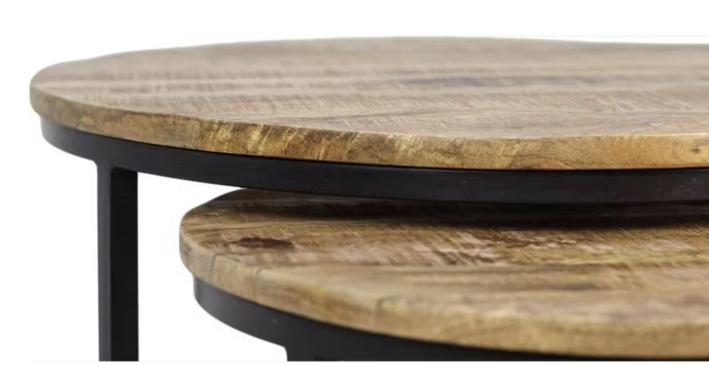 Hsm Collection District set de table basse 3 pièces bois de manguier brun/noir - Ø35 - Ø51 - Ø67 cm