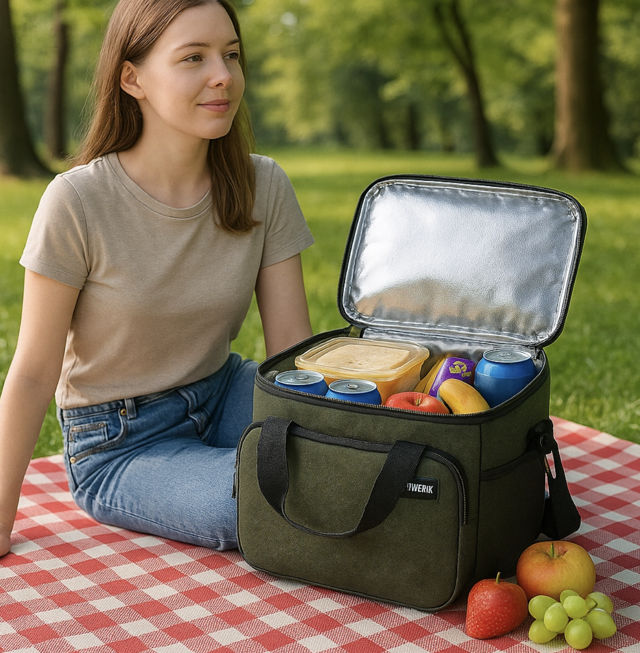 Herowerk thermo bag lunch et picnic bag - 10L - 29x22x20 cm - gris clair - sac isotherme pour la plage et la glacière