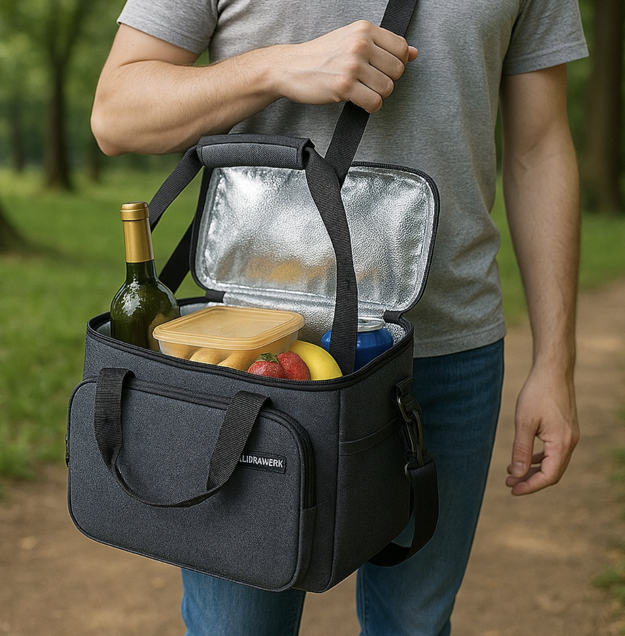Herowerk thermo bag lunch et picnic bag - 10L - 29x22x20 cm - gris clair - sac isotherme pour la plage et la glacière