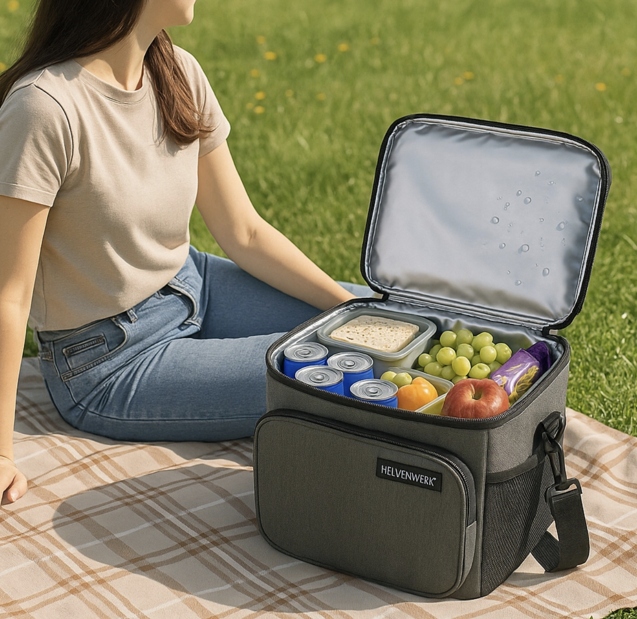 Herowerk thermo bag lunch et picnic bag - 10L - 29x22x20 cm - gris clair - sac isotherme pour la plage et la glacière