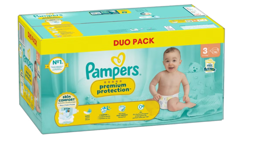 Couches Pampers Premium Protection Taille 3 - 96 pièces - 6-10 kg - blanches