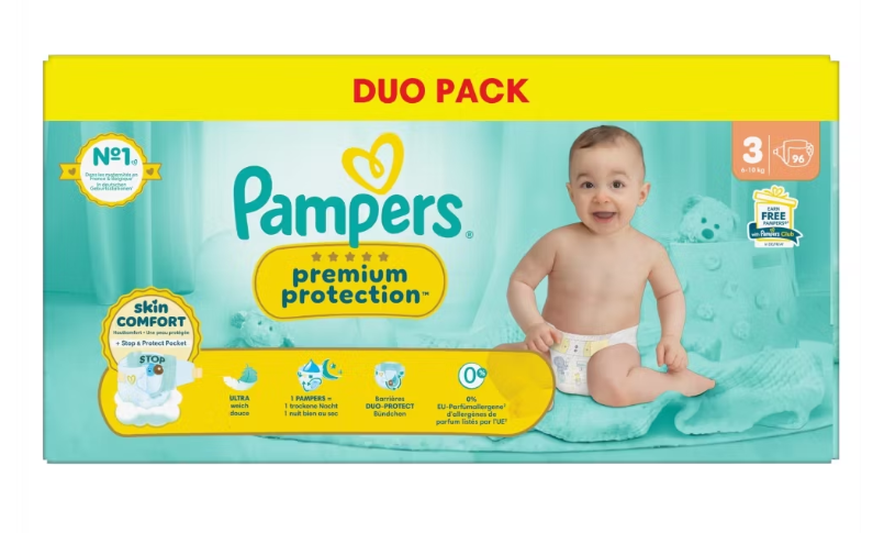 Couches Pampers Premium Protection Taille 3 - 96 pièces - 6-10 kg - blanches
