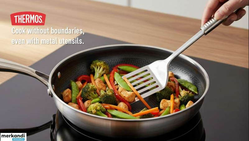 Thermos Thermoclad Poêle à crêpes - 24 cm - Acier inoxydable/Argent - revêtement antiadhésif en céramique sans PFAS