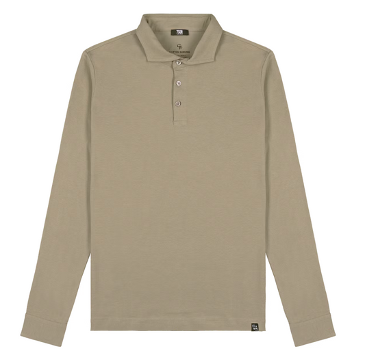 7Square Skyr Polo Long Sleeve - Beach Sand - Size L - Comfortable cotton blend