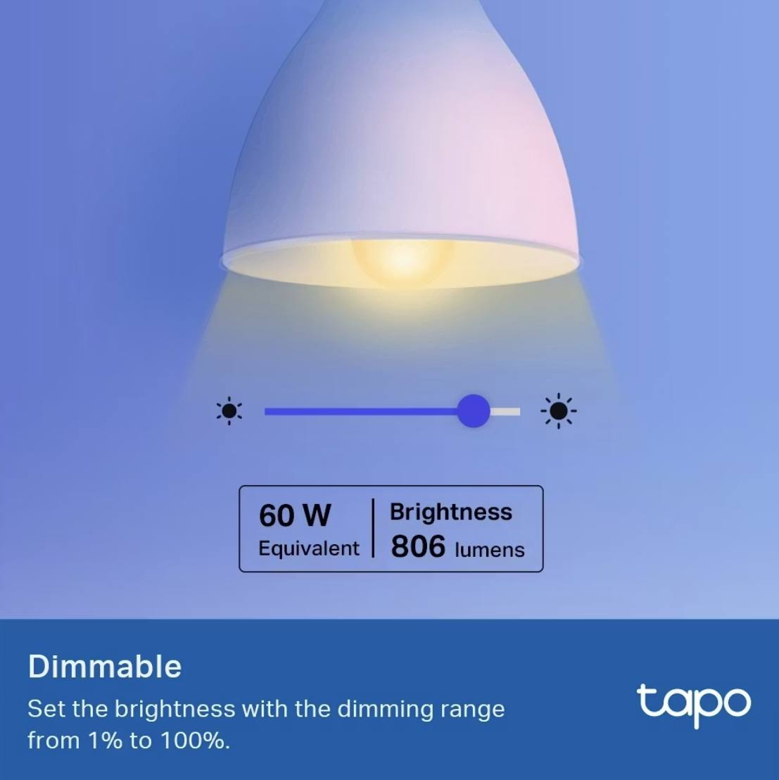 Tapo Wifi Lampe LED L530E E27 A60 115 × 60 mm - Couleurs blanches et lumineuses ajustables