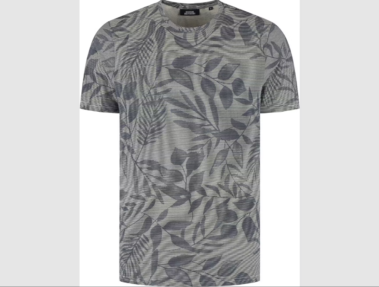 Boston Brothers - T-shirt en jersey imprimé sur toute la surface - Doux et confortable - Bleu marine - Taille M