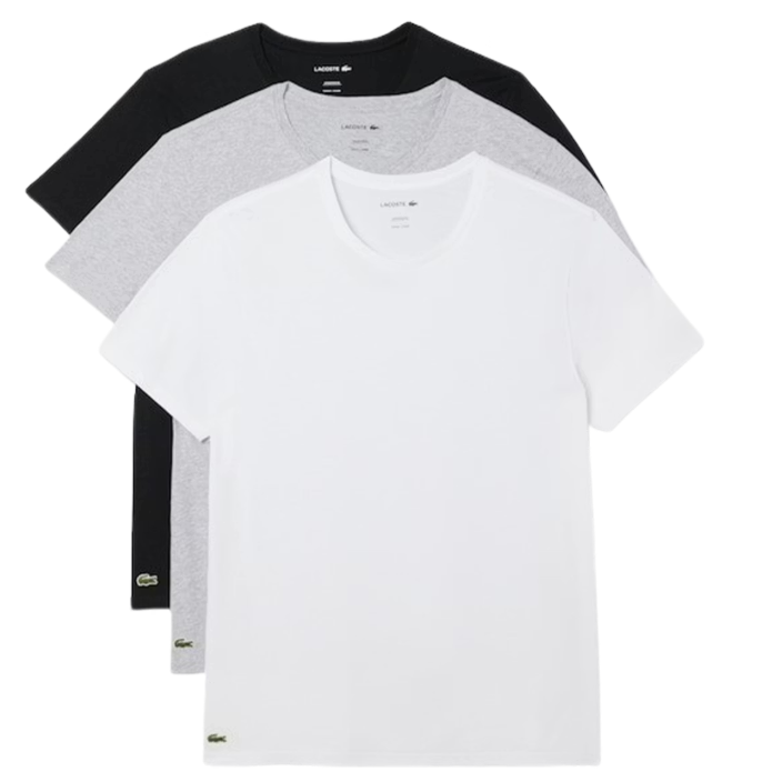 Lacoste 3x T-Shirts basiques pour hommes - Jersey de coton doux - Taille XL - Blanc, Argent et Chine Noir