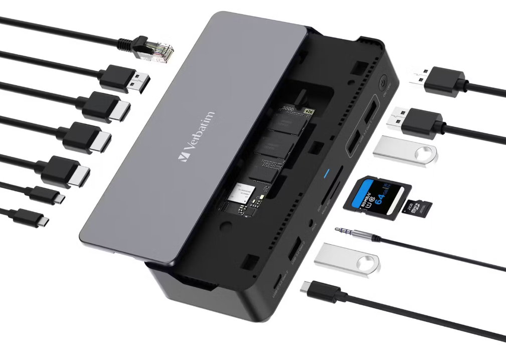 Verbatim USB-C Pro Docking Station 15 ports 256 Go SSD - 168x68.5x34 mm - gris