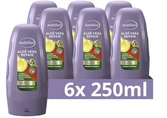 Andrelon Conditioner Aloe Vera Repair - 6x 250 ml - Nourrit et restaure les cheveux abîmés