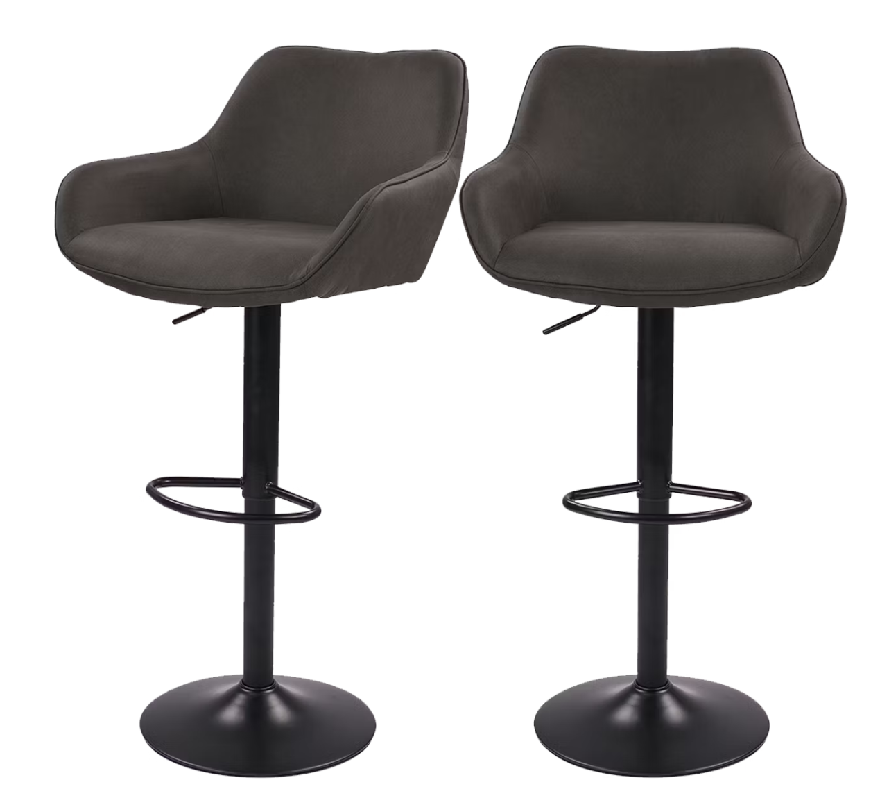 Dutchbone Oliver Tabourets de bar Lot de 2 - Anthracite - 56 x 54 x 109 cm - Hauteur d'assise réglable 60-80 cm