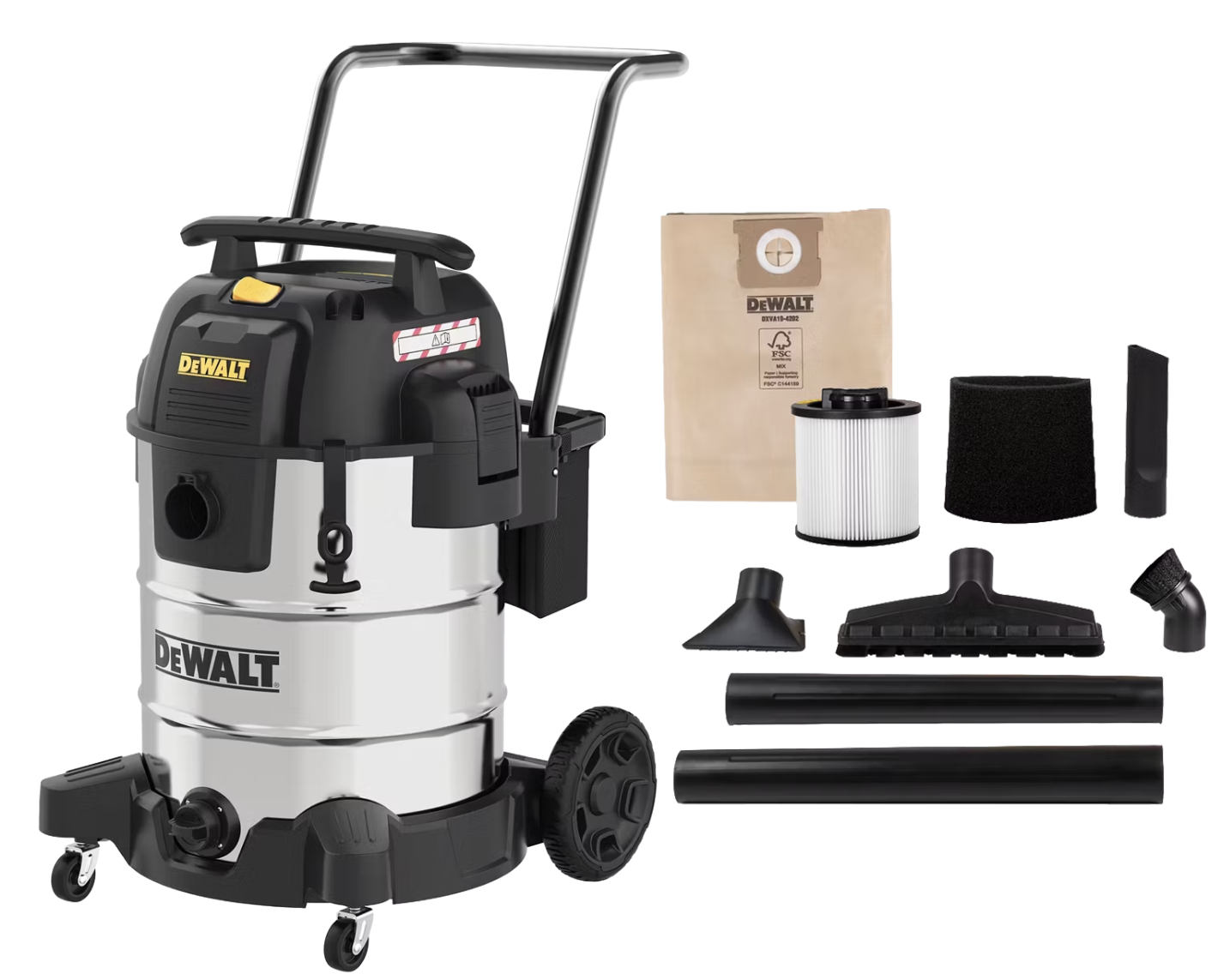 DeWalt 61L Stealthsonic aspirateur eau et poussière en acier inoxydable - 61 litres - acier inoxydable - 16.1 kg - 960 W