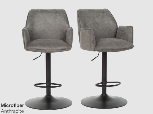 Duopack Tabouret de bar Jill - 2x Tabouret de bar Jill - 51 x 53 x 96-116 cm - Microfibre Anthracite