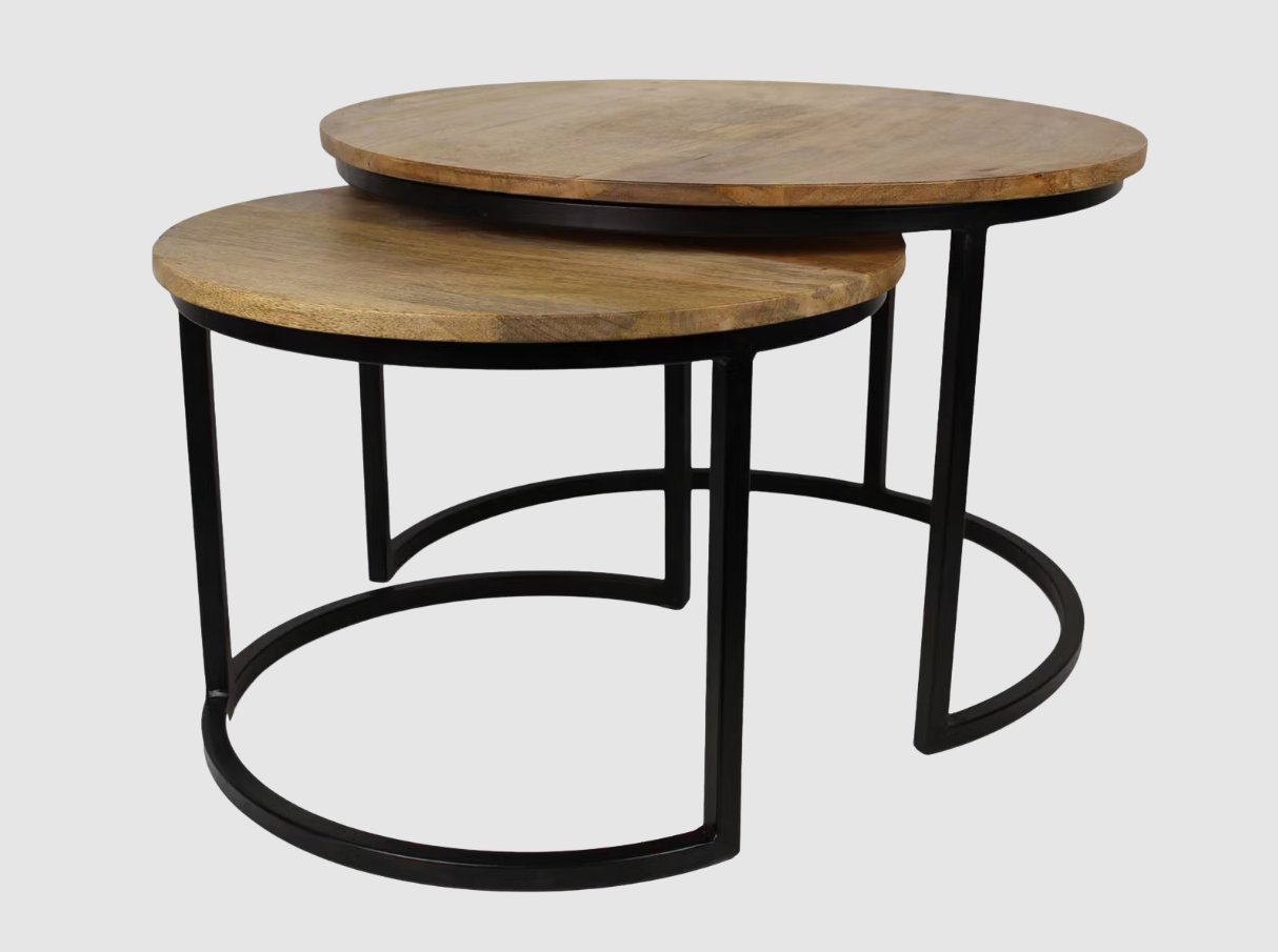 Ronin S Table basse 2 pièces - Ø60xH45 / Ø45xH40 cm - Bois de manguier & Fer - Naturel/Noir