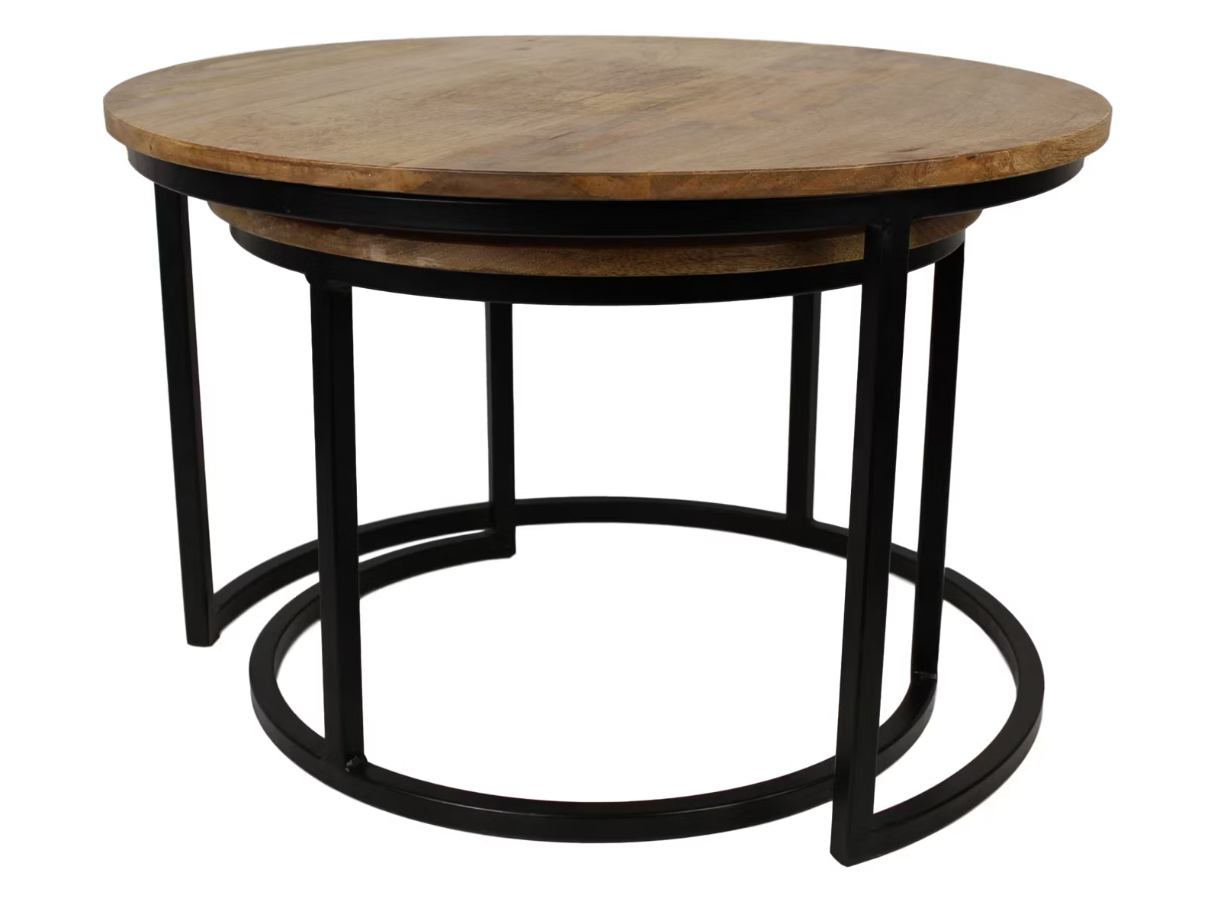 Ronin S Table basse 2 pièces - Ø60xH45 / Ø45xH40 cm - Bois de manguier & Fer - Naturel/Noir