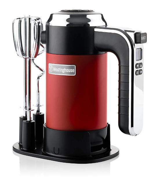 Westinghouse Retro Batteur à main 350W - Rouge - 2 fouets et 2 crochets à pâte - Avec support de rangement