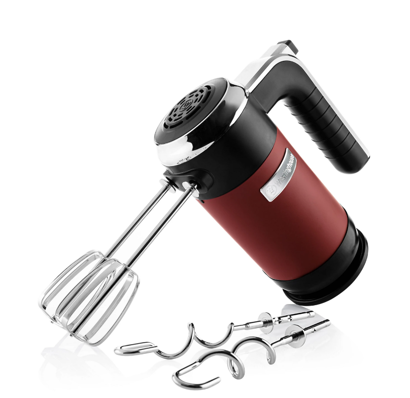 Westinghouse Retro Batteur à main 350W - Rouge - 2 fouets et 2 crochets à pâte - Avec support de rangement