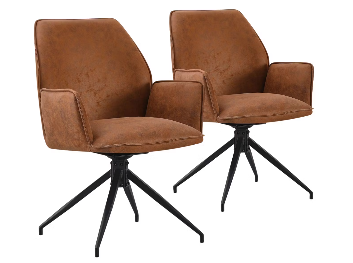 Duopack Jill Dining Chair - 2x Swivel Chair 63x57x90 cm - Avec accoudoirs - Microfibre Cognac