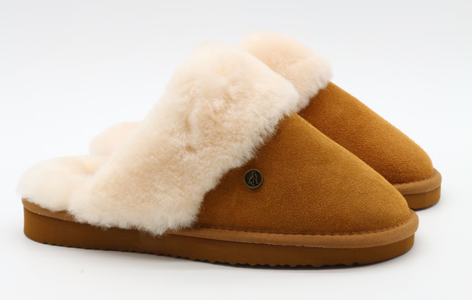 Alpacas Footwear Chaussons 66M0107B - Femme - Taille 43 - Châtaigne - Daim de bœuf et fourrure d'agneau