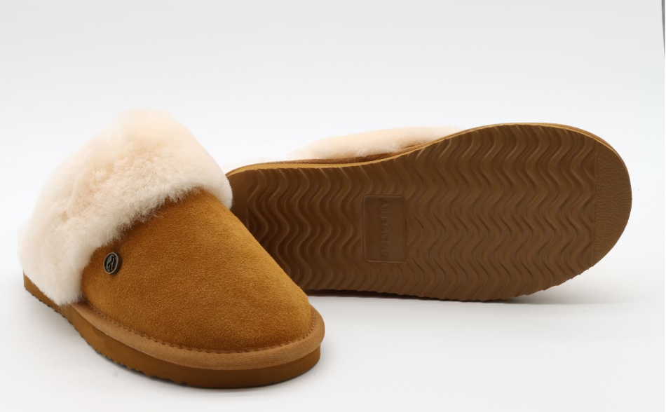 Alpacas Footwear Chaussons 66M0107B - Femme - Taille 43 - Châtaigne - Daim de bœuf et fourrure d'agneau