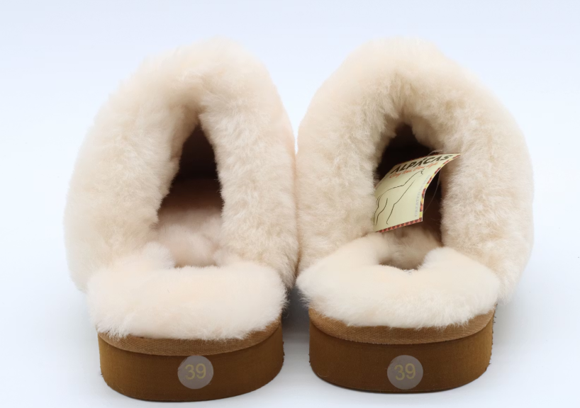 Alpacas Footwear Chaussons 66M0107B - Femme - Taille 43 - Châtaigne - Daim de bœuf et fourrure d'agneau