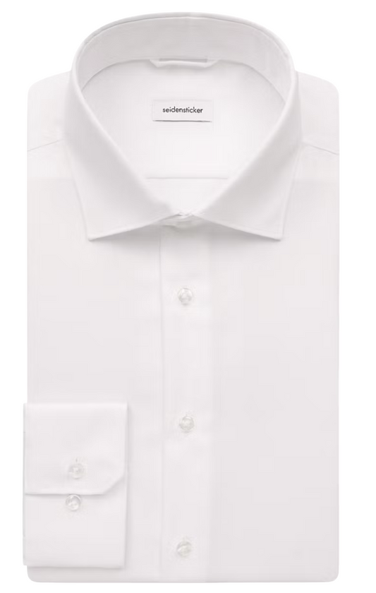 Seidensticker Shirt - Blanc - Taille 45 - Manches extra longues - Col New Kent - 100% coton