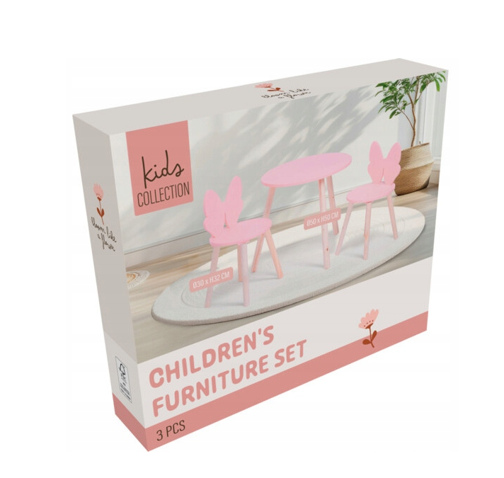 Home Styling Collection - Table pour enfants avec 2 chaises Butterfly Pink - Ensemble de meubles pour enfants 3 pièces