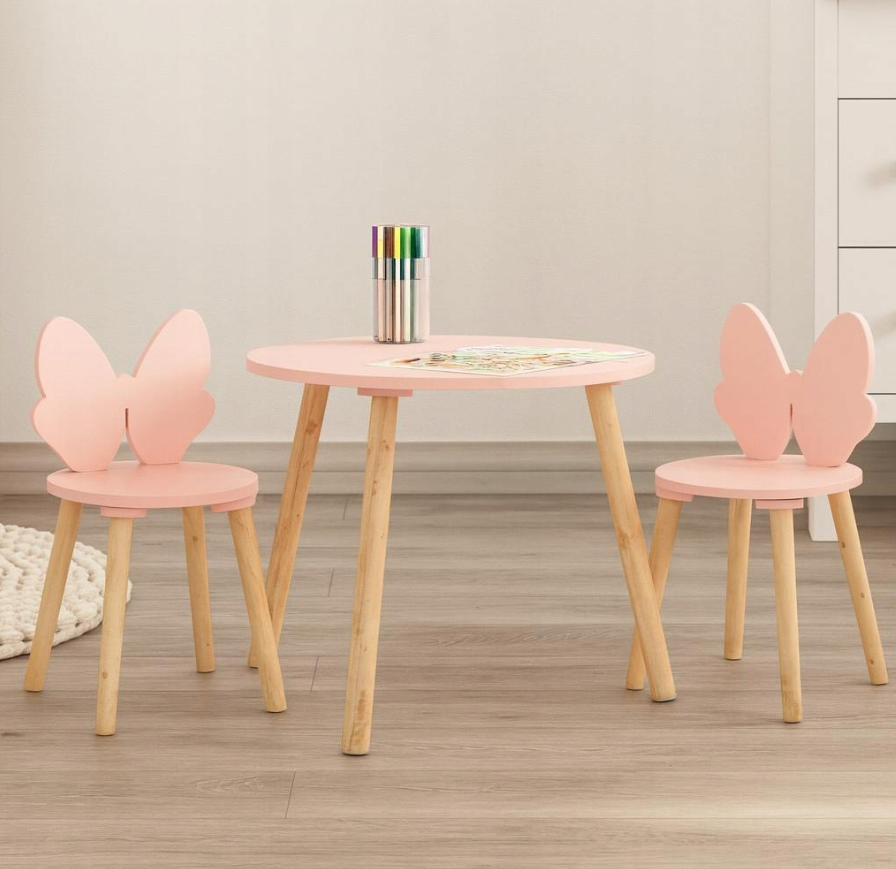 Home Styling Collection - Table pour enfants avec 2 chaises Butterfly Pink - Ensemble de meubles pour enfants 3 pièces