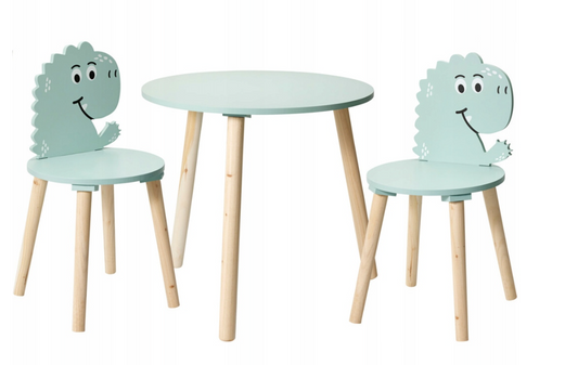 Home Styling Collection - Table enfant avec 2 chaises - imprimé dinosaure - bleu - Set de table enfant en bois - 50 x 50 x 50 cm