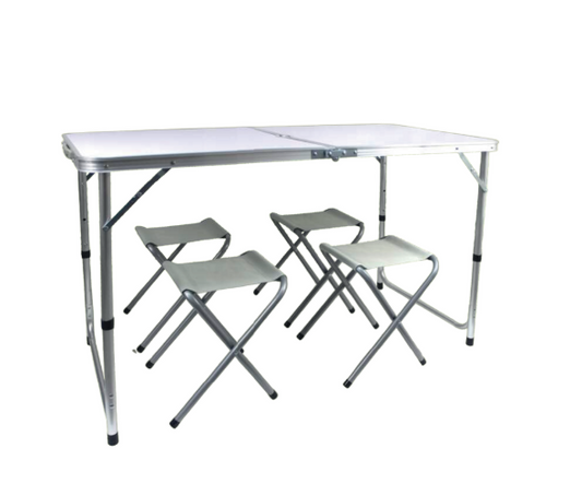 Westerholt Camping Set 5-in-1 - Table pliante avec 4 tabourets - Hauteur réglable - Structure en aluminium - Compact et pliable