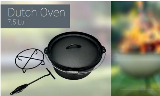 Westerholt Dutch Oven 7.5L - Marmite en fonte avec couvercle - Pour feu ouvert et barbecue - Durable et robuste